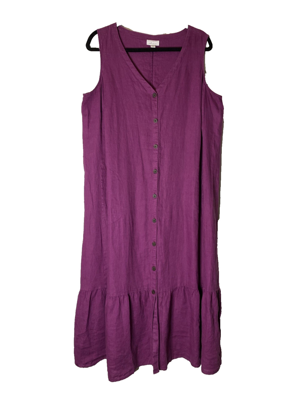 J Jill Love Linen Maxi Dress XL Purple Mulberry Button Front Lagenlook Pockets